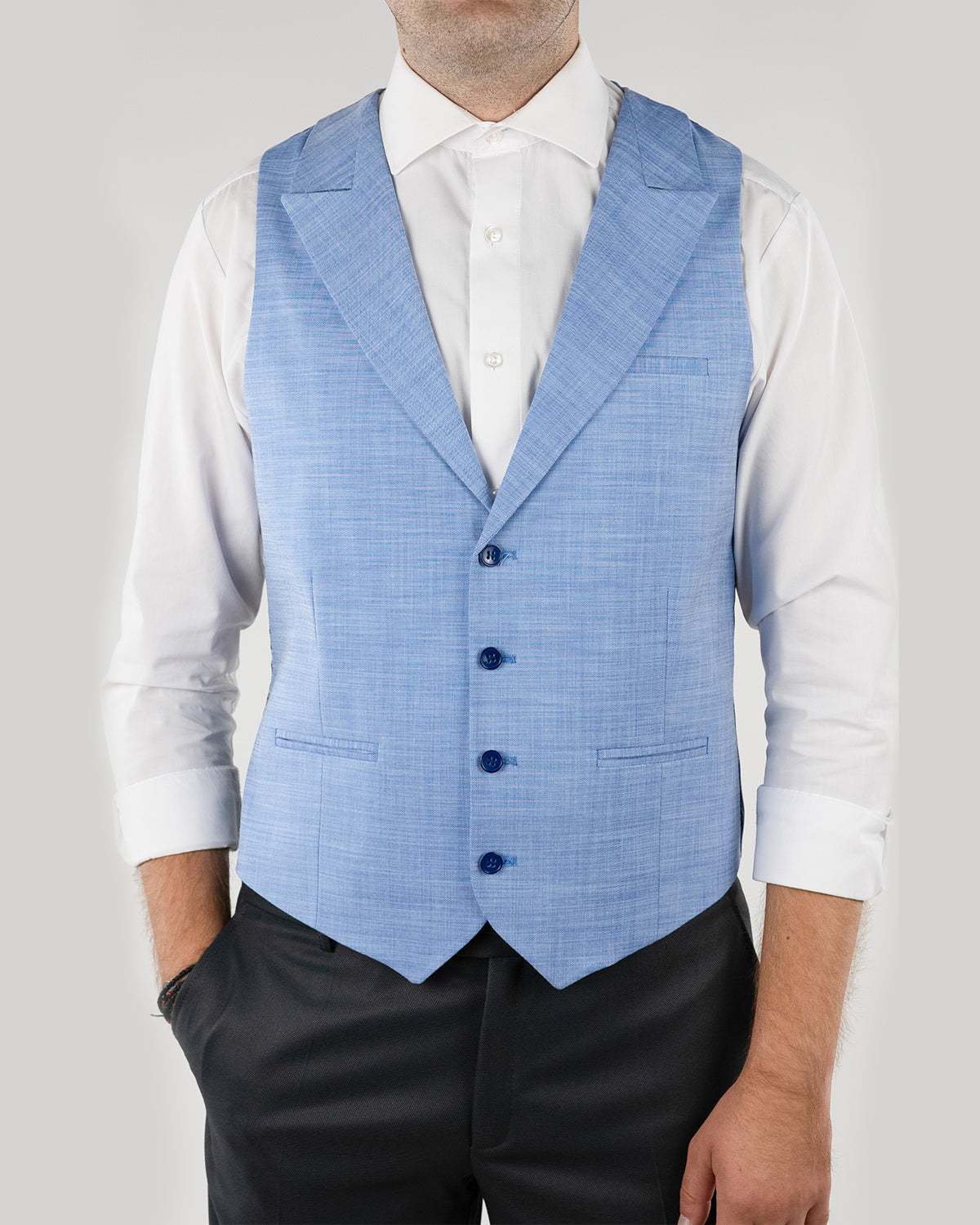 (product) Vesta Barbati un rand de nasturi Rever Ascutit  Albastru Baby Blue Vs1rabb