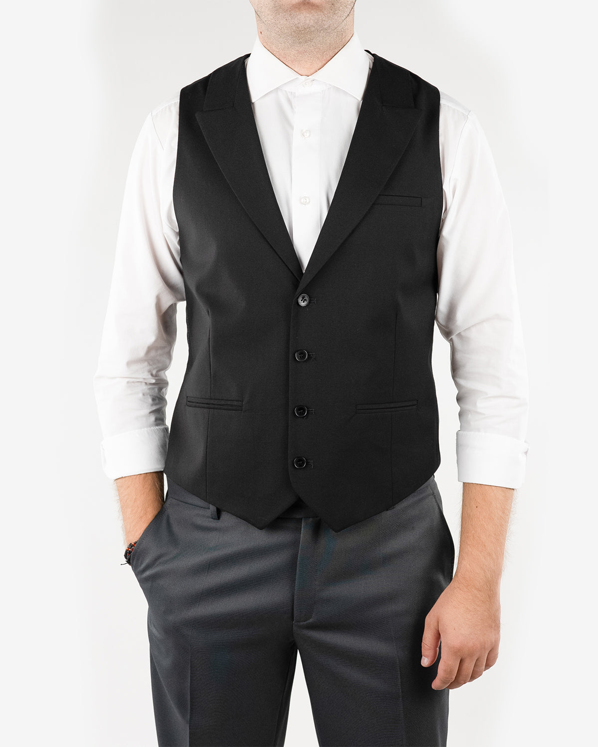 (product) Vesta Barbati un rand de nasturi Rever Ascutit Neagra Vs1ran