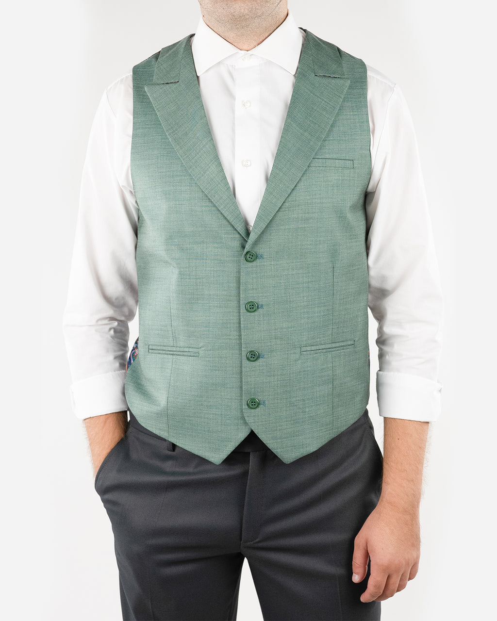 (product) Vesta Barbati un rand de nasturi Rever Ascutit Verde Deschis Vs1ravd