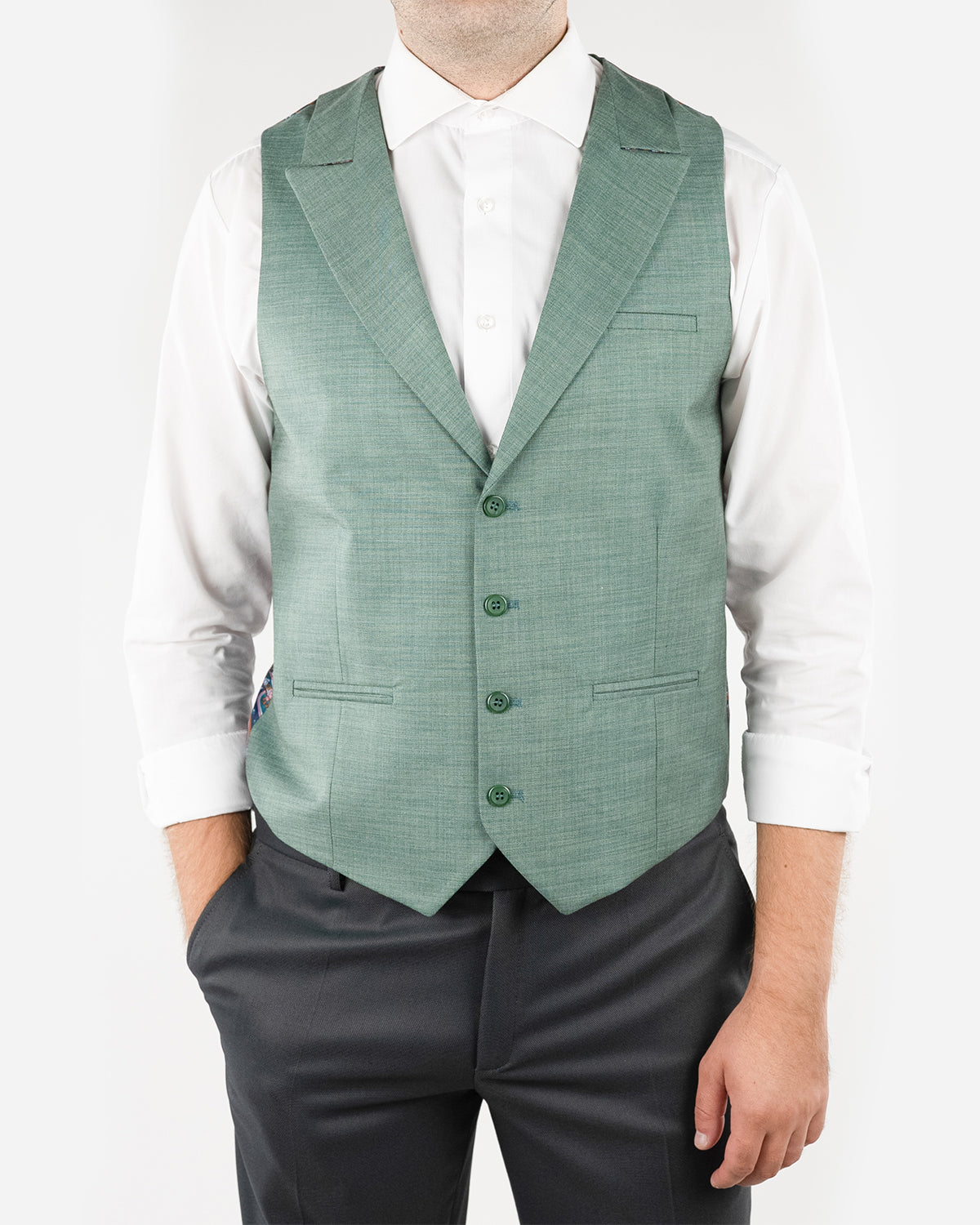 (product) Vesta Barbati un rand de nasturi Rever Ascutit Verde Deschis Vs1ravd