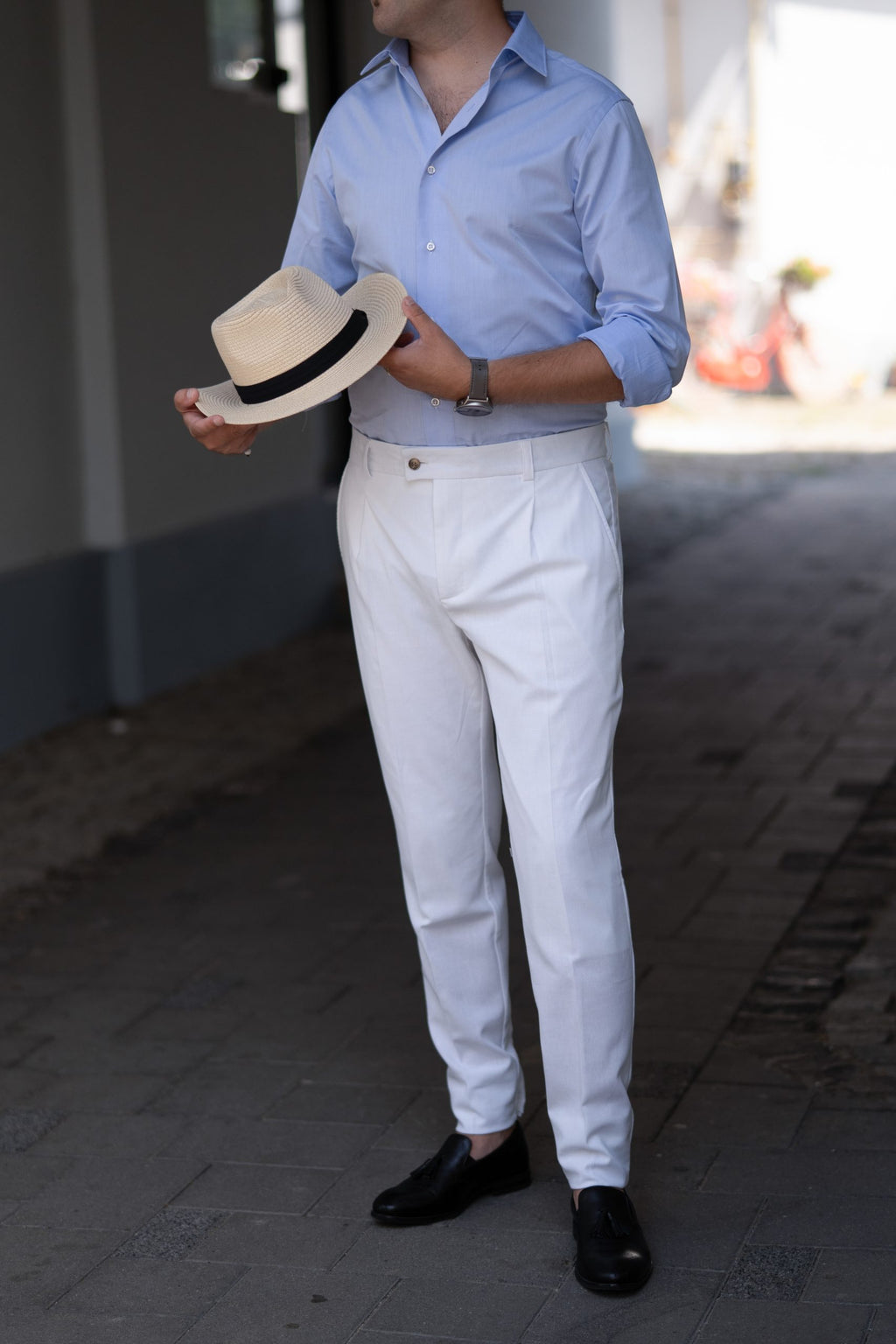 (product) Pantaloni din in alb Cfgin002