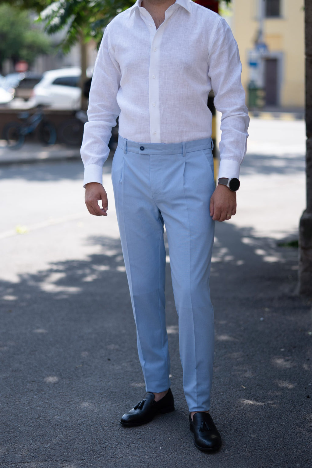 Tinuta de vara camasa in si pantaloni in albastru CFGTV010