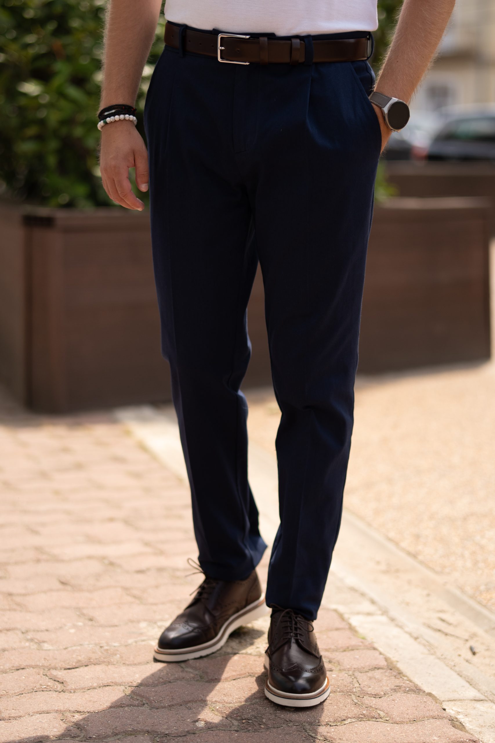 pantaloni din bumbac bleumarin