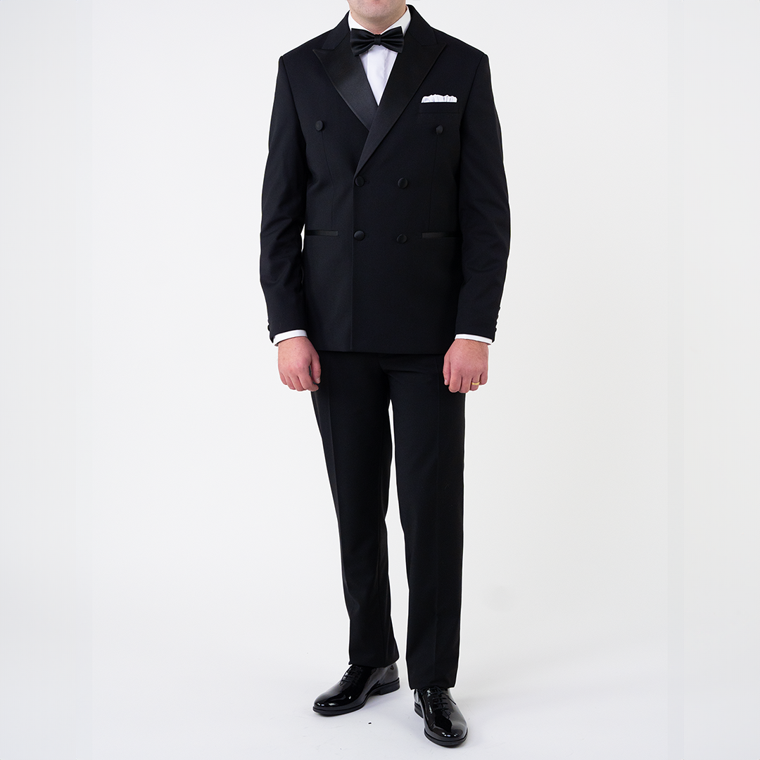 Costum barbati ceremonie negru la doua randuri de nasturi tailored fit cfg345 - 46