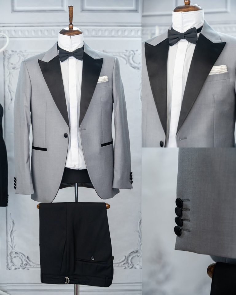 (product) Costum Ceremonie Gri Rever Ascutit din Satin Tailored Fit Ctrgc226