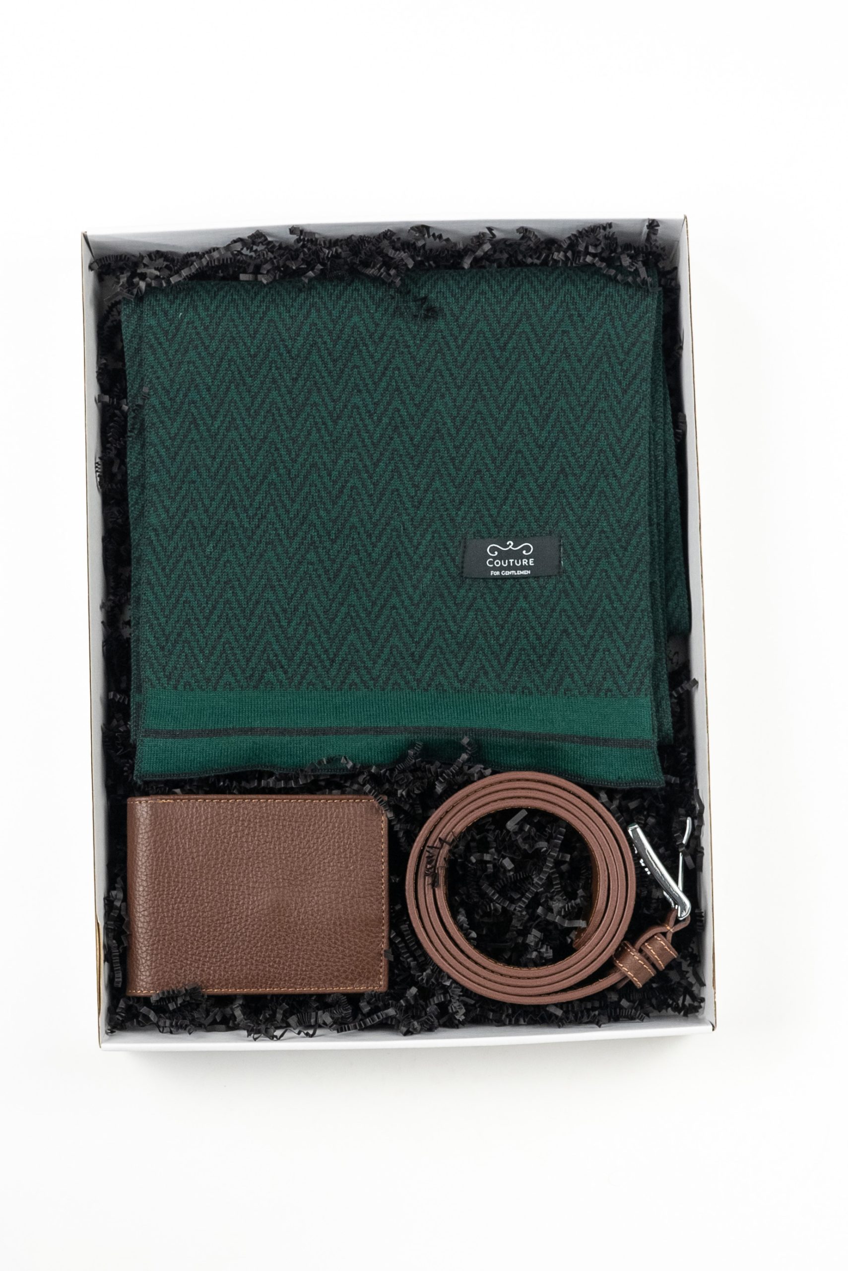 Set cadou portofel, curea maro si fular verde Set004 - 125
