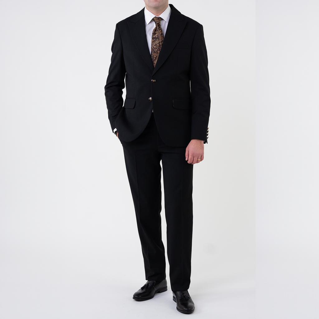 (product) Costum Barbati Negru Nasturi Aurii Tailored Fit Cfg300a