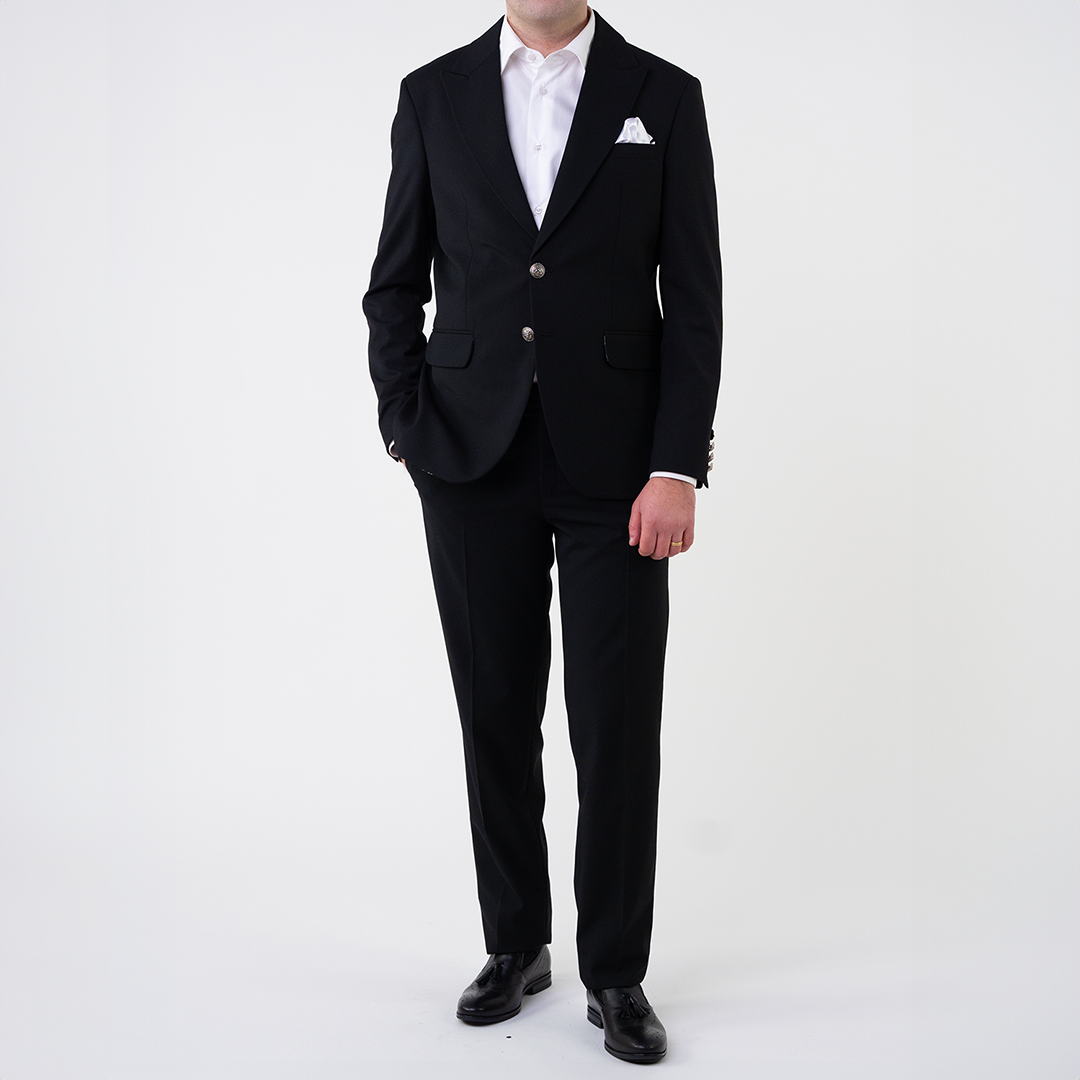 Costum barbati negru nasturi argintii tailored fit cfg300ag - 46