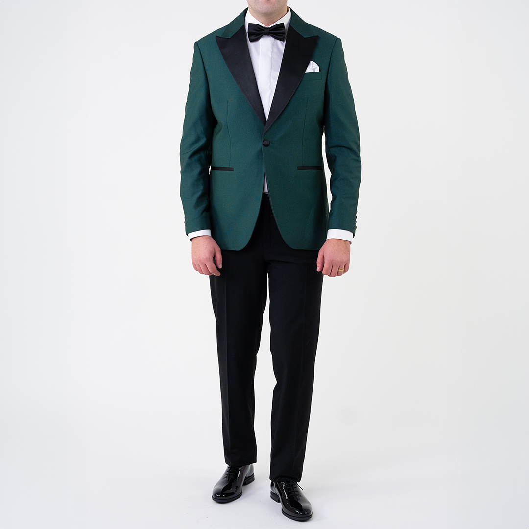 Costum barbati nunta verde sidefat rever ascutit tailored fit cfg336 - 46