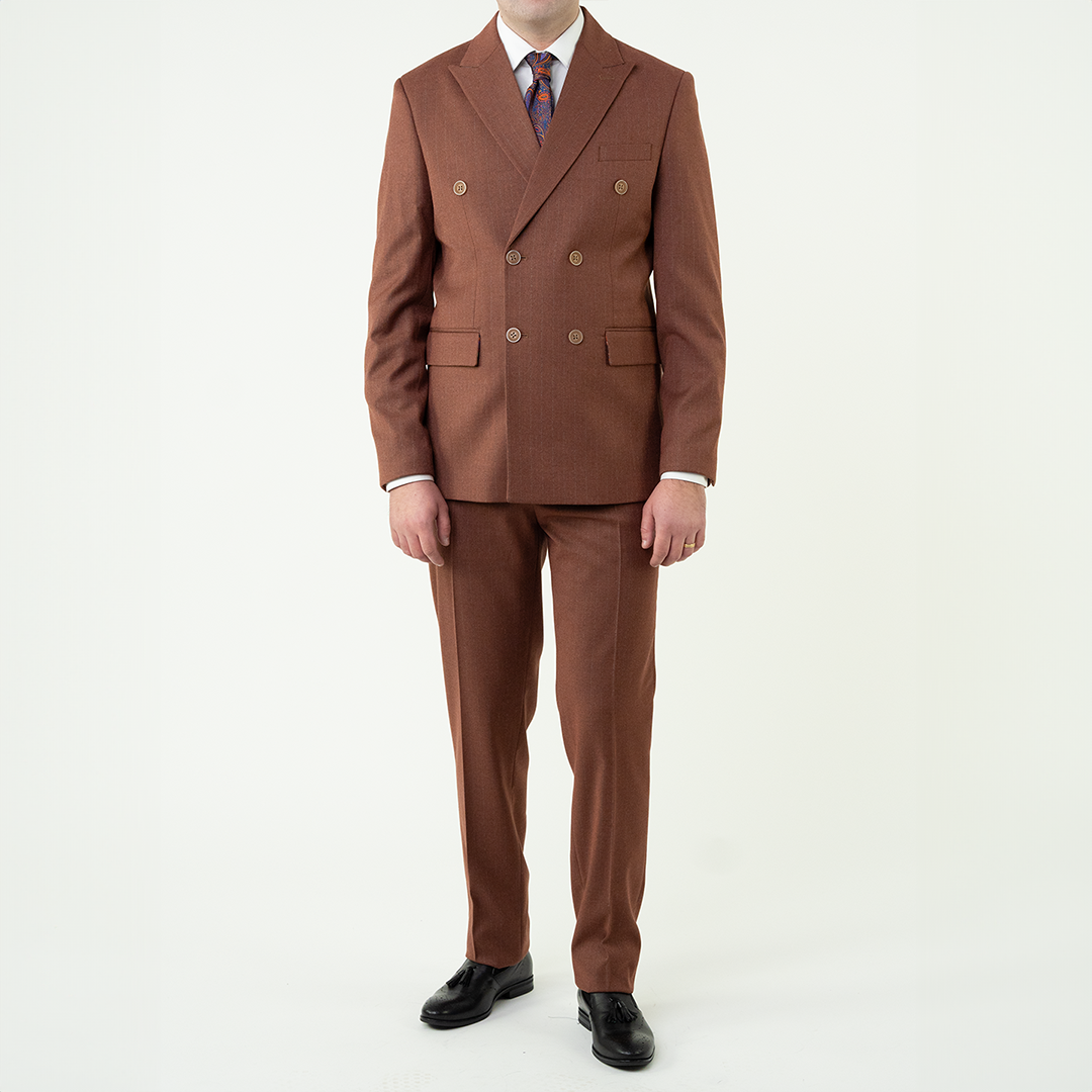 Costum barbati maro dungi la doua randuri de nasturi tailored fit cfg362 - 46