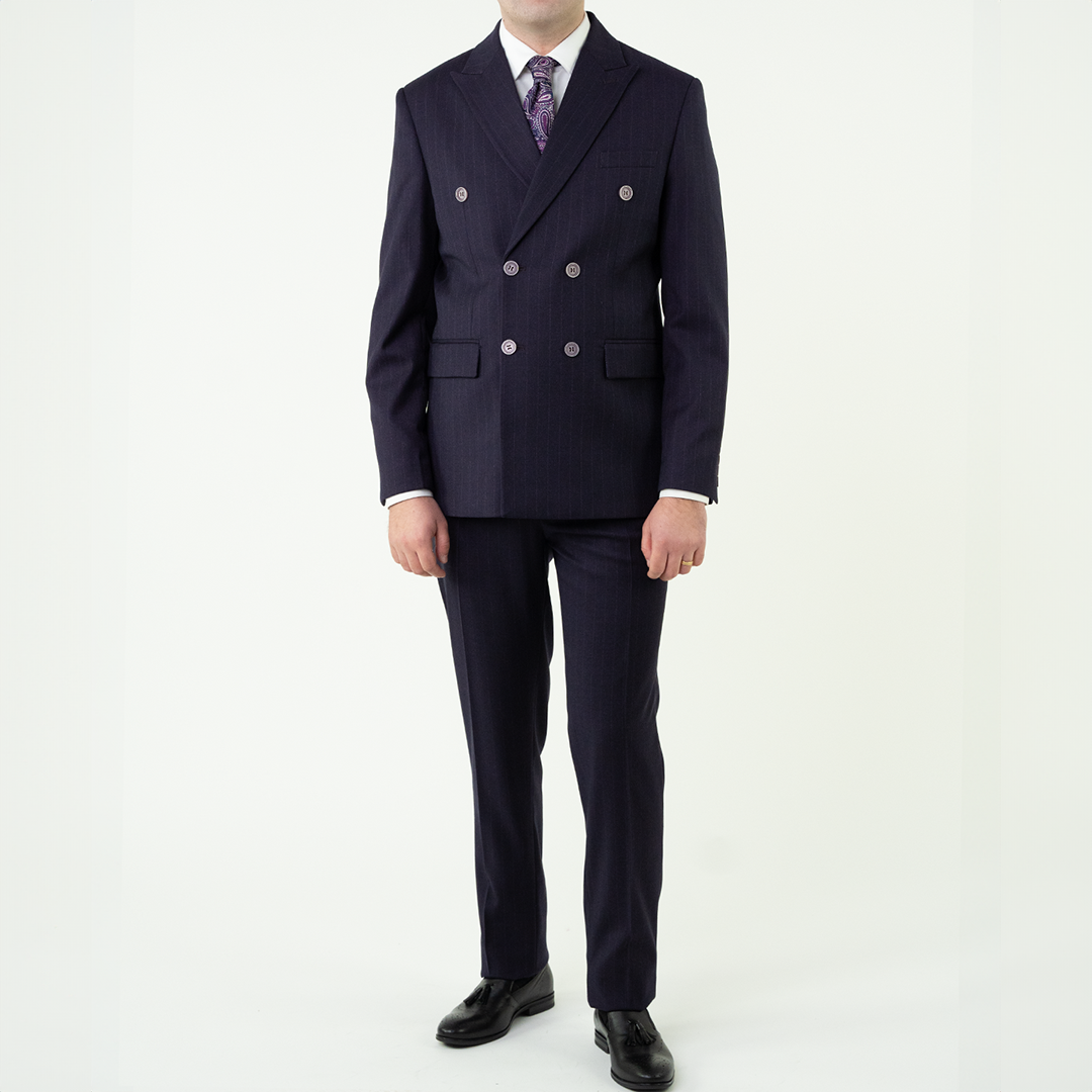 Costum barbati mov dungi la doua randuri de nasturi tailored fit cfg363 - 46
