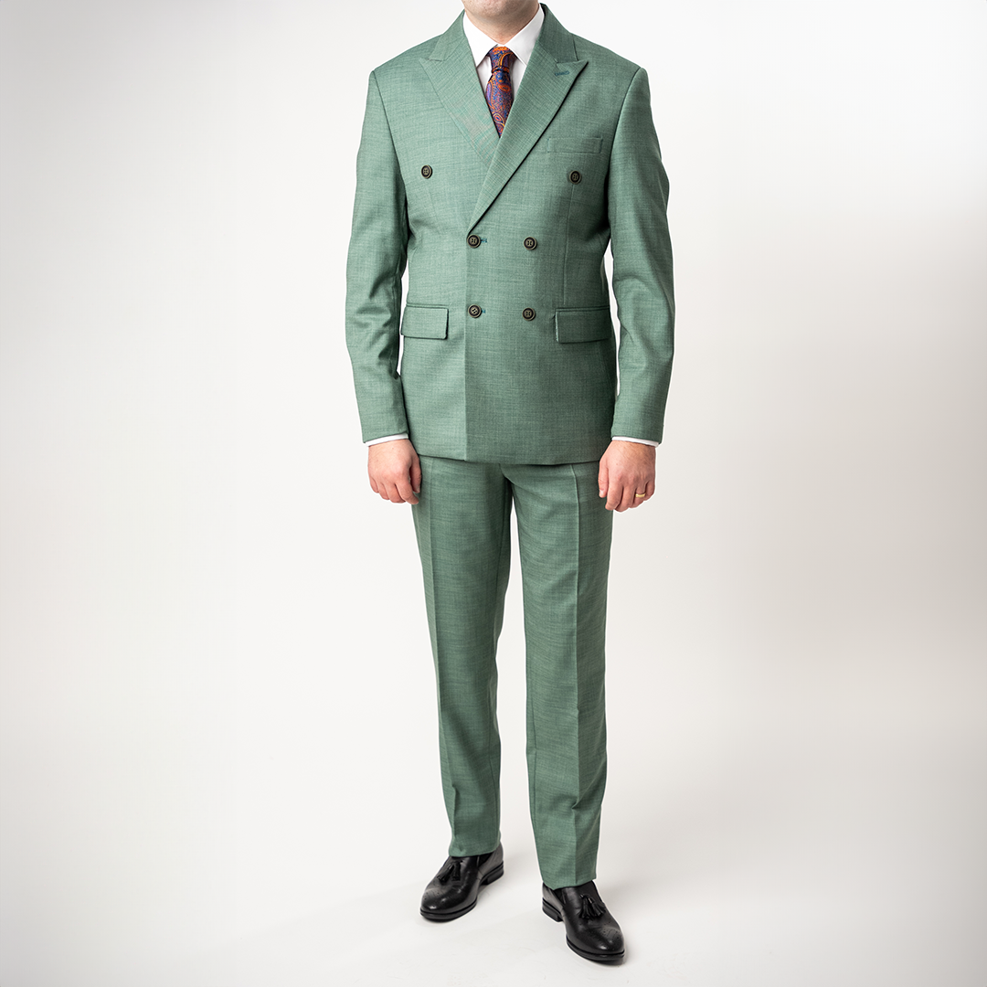 Costum barbati verde deschis la doua randuri de nasturi tailored fit cfg360 - 46